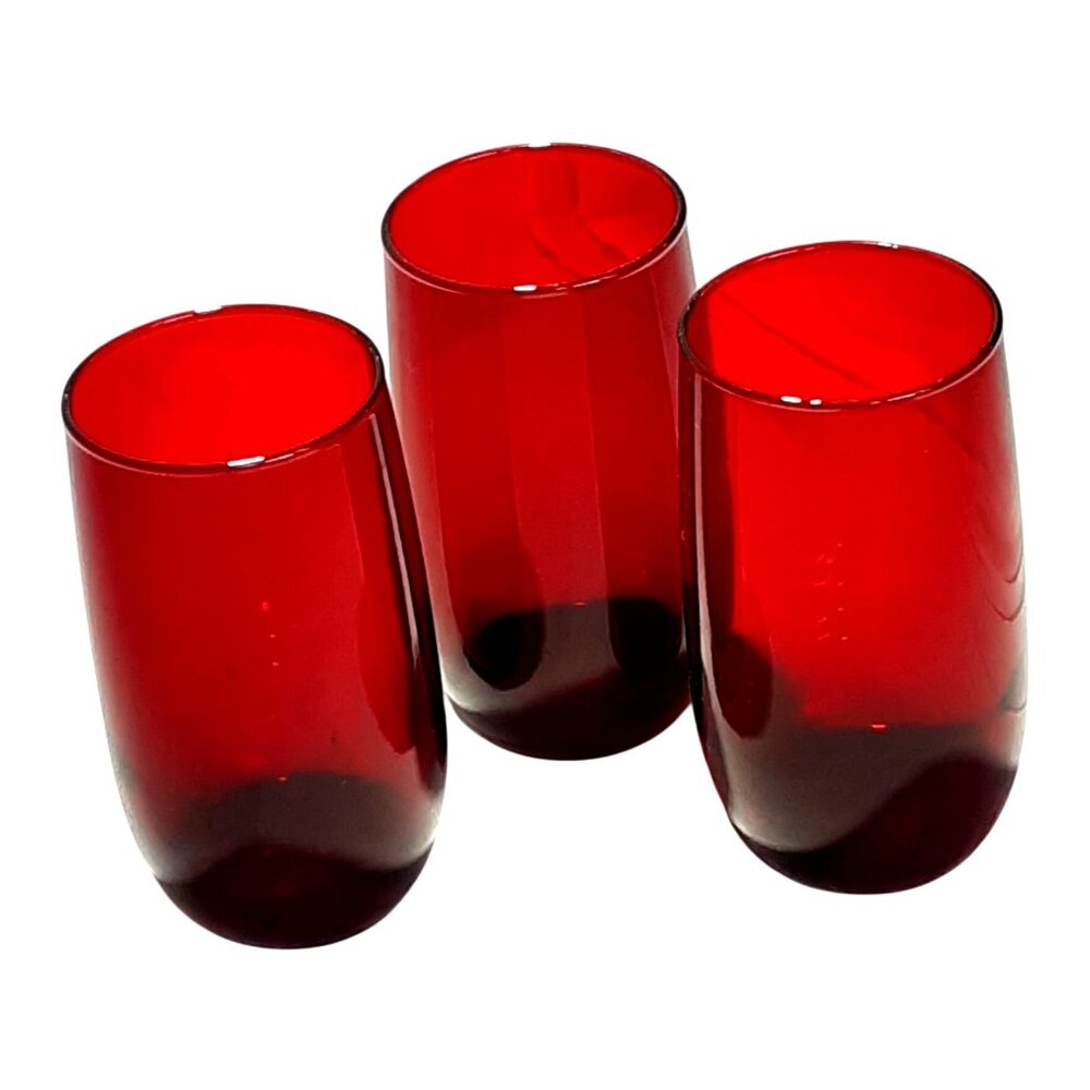 Ruby Rolly Polly 3 Red Glasses Anchor Hocking 11oz Retro MCM